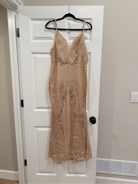 Beaded (sequins) Champagne Maxi Dress NWT